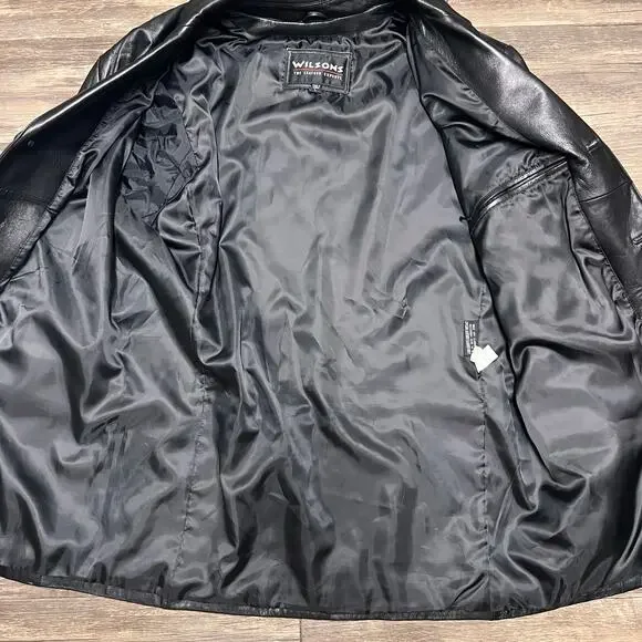 Wilsons Leather Car Coat Mens L Black 3 Button Blazer Jacket 90s Classic Vtg - Picture 9 of 10